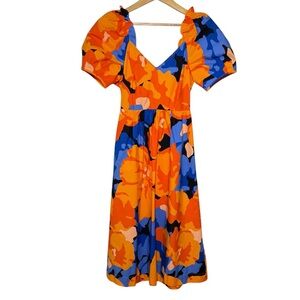 Tabitha Brown x Target Puff Sleeve Floral Midi Tie Back Dress Size 2